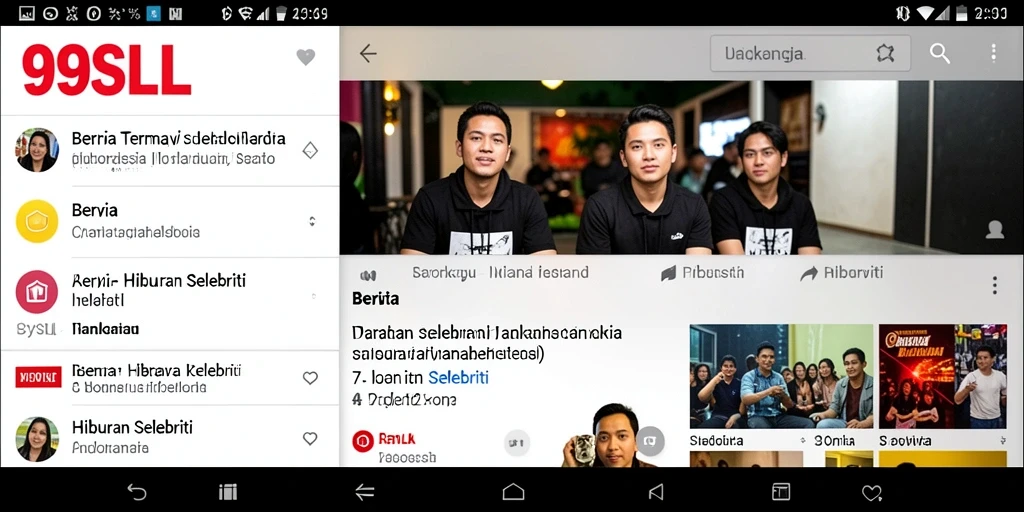 Tampilan antarmuka aplikasi berita selebriti 99SLL yang menarik.