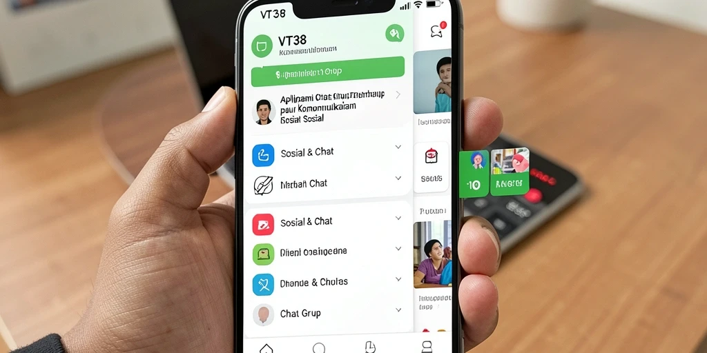 Antarmuka aplikasi VT38 untuk chatting grup yang menarik.
