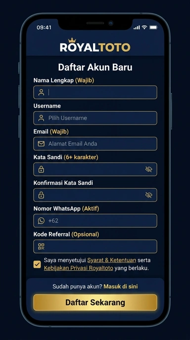 Tampilan halaman daftar royaltoto