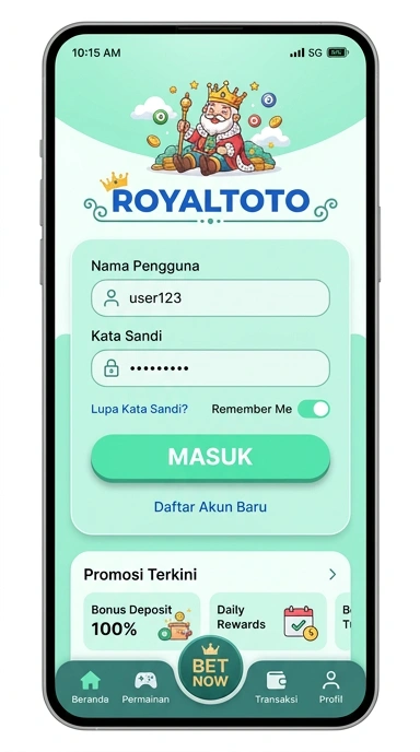 Tampilan halaman login royaltoto